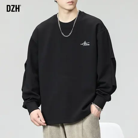 男士刺绣长袖t恤男潮流宽松秋冬黑色打底衫圆领卫衣潮牌内搭衣服商品大图