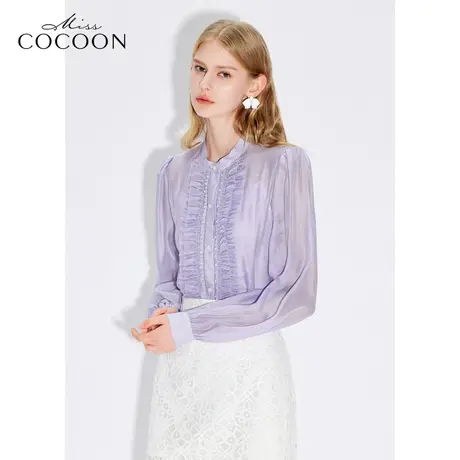 MISSCOCOON【春日睡莲】24春新款浪漫宫廷风欧根纱荷叶边抽褶衬衫商品大图