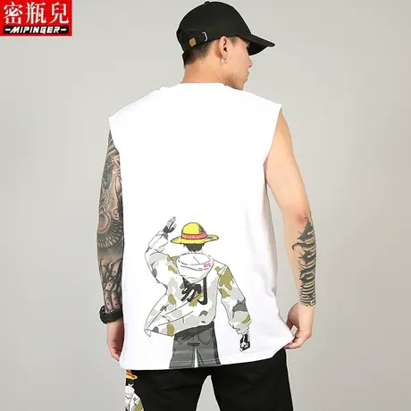 密瓶儿背心男潮夏季青少年大码海贼王上衣纯棉无袖t恤男潮牌坎肩商品大图