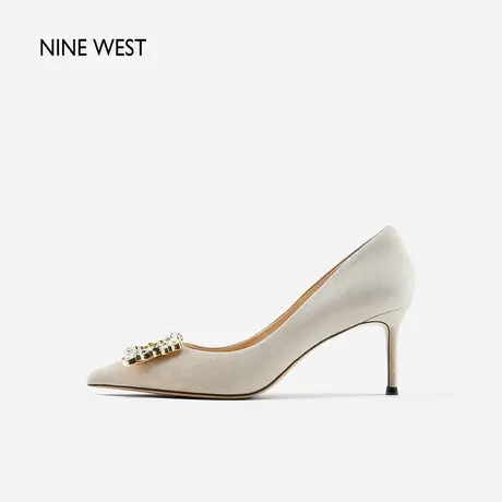 Nine West/玖熙珍珠钻扣设计感高跟鞋2024年春季新款法式细跟单鞋图片