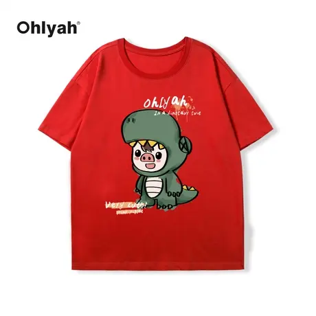 Ohlyah品牌龙年本命年圆领T恤男女情侣短袖新年衣服全棉宽松半袖商品大图