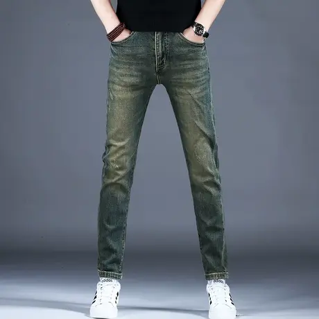 水洗复古做旧牛仔裤男款美式高街修身小脚裤子2023新款四季款弹力图片