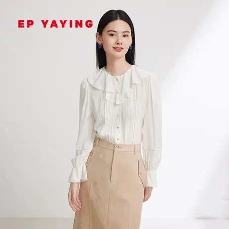 EP YAYING雅莹女装 气质真丝荷叶领长袖白衬衫 2024早春新品2202A图片