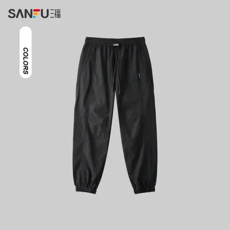 三福2024春季男士裁剪分割休闲裤 潮流宽松橡筋腰长裤男480987商品大图