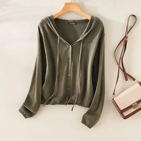 真维斯Z+女装 休闲百搭连帽长袖开衫短款宽松简约外套X图片