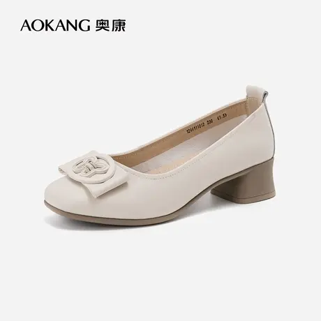 奥康女鞋 2024春季新款舒适真皮枕头鞋气质平底鞋粗跟小皮鞋图片