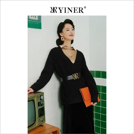 【1996系列】YINER音儿女装冬季羊绒含绵羊毛闪丝针织衫商品大图