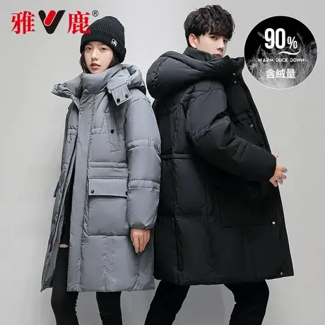 雅鹿中长款情侣款羽绒服男2024冬季新款加厚保暖男女同款工装外套商品大图