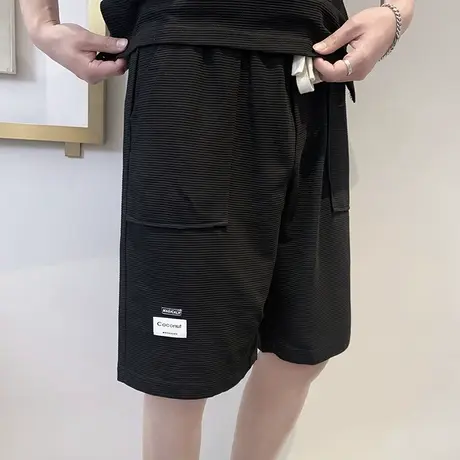 休闲短裤男夏季2024潮流运动裤宽松ins夏天纯色口袋直筒五分男裤商品大图