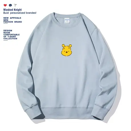 2022秋季新款小熊印花卫衣潮学生青少年薄款圆领宽松休闲套头上衣图片