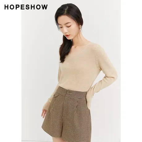 红袖秋季2022新款女装 珍珠装饰V领套头针织衫89222310124商品大图