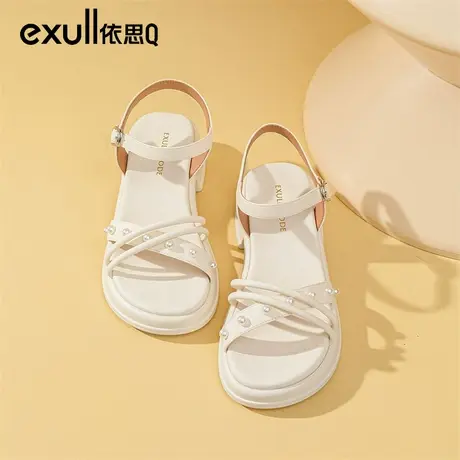 exull依思q厚底凉鞋女年新款厚底踩屎感软底法式珍珠配仙女裙子鞋图片