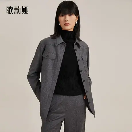 歌莉娅工装外套女秋冬新款复古通勤羊毛衬衫式外搭上衣11NL6E490图片