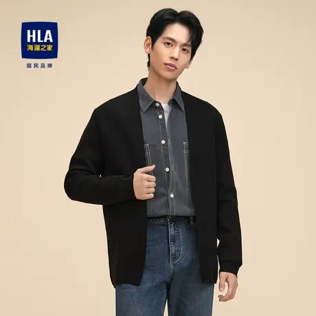 HLA/海澜之家长袖外套针织衫23秋季新纯色圆领直筒柔软舒适上衣男商品大图