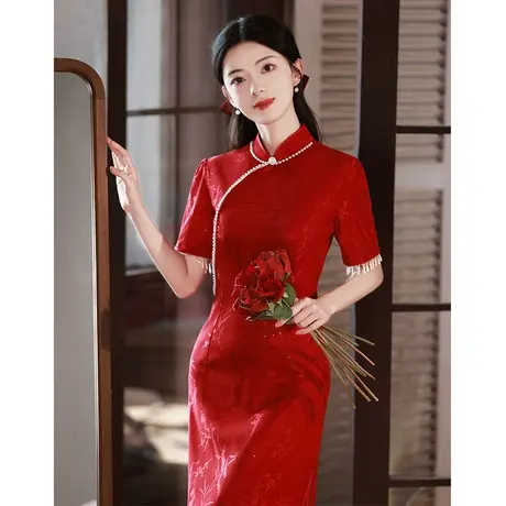 红色旗袍2023新款敬酒服新娘订婚回门便装新中式复古日常可穿改良商品大图