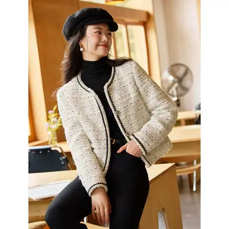 时尚气质温柔淑女2023年秋季新款女装常规小香风圆领短款百搭外套商品大图