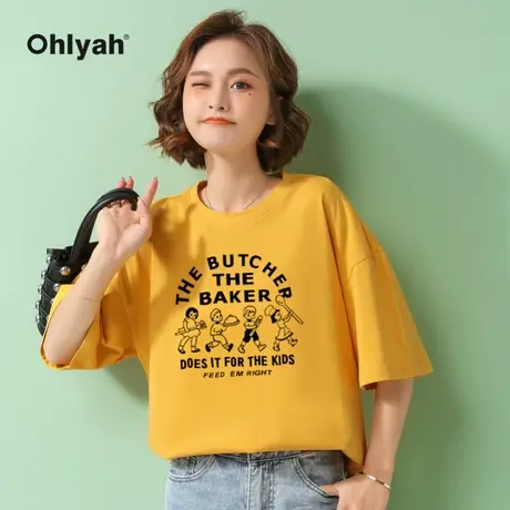 Ohlyah品牌 t恤女情侣装夏装韩版Oversized宽松圆领中长款上衣服商品大图
