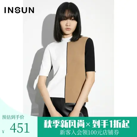 恩裳COVER2023夏款新款商务感拼色上衣舒适轻盈天蚕丝冰丝针织衫图片