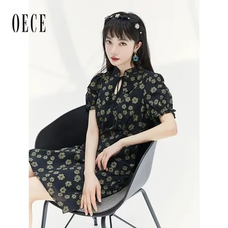 Oece复古碎花裙2023新款夏季女装改良旗袍气质连衣裙显瘦淑女裙图片