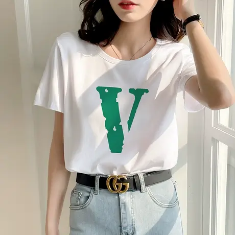 夏季2023年新款白色t恤女装纯棉字母印花短袖体恤宽松正肩上衣潮商品大图