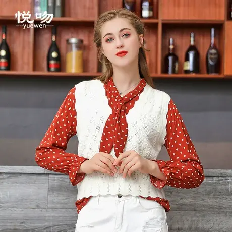 学院风无袖毛衣背心马夹外套女2023春秋短款V领套头针织坎肩马甲商品大图