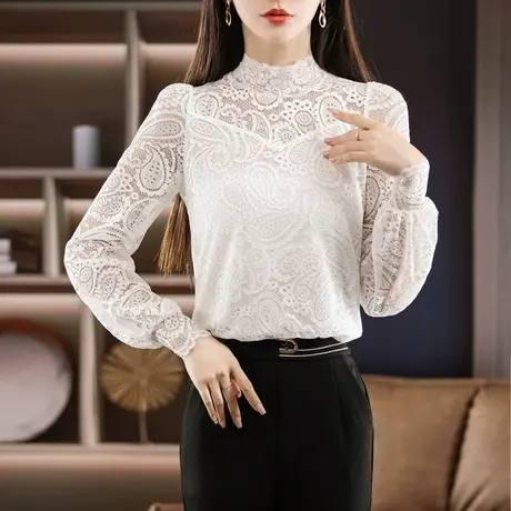 秋冬新款蕾丝假领子女百搭立领配毛衣卫衣衬衫打底保暖上衣泡泡袖商品大图