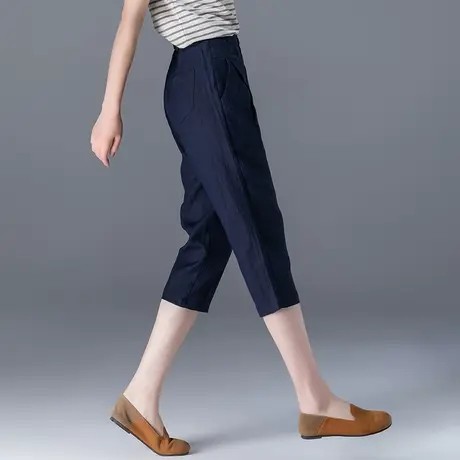 棉麻七分裤女夏季薄款宽松麻料裤子中年妈妈裤7分中裤亚麻萝卜裤商品大图