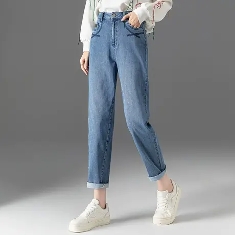 高腰九分哈伦牛仔裤女2023年新款春秋大码女裤休闲裤子老爹萝卜裤商品大图