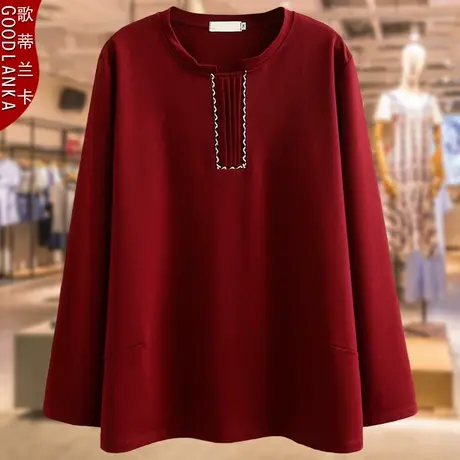 40-50岁胖妈妈春装上衣中老年女士打底衫洋气时尚大码女装长袖T恤商品大图