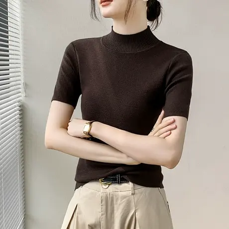 半高领短袖打底衫女2023秋冬美拉德穿搭正肩修身羊毛内搭针织衫商品大图