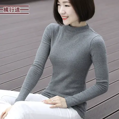 2023冬装新款大码胖mm中年妈妈长袖t恤女装简约半高领打底衫上衣商品大图