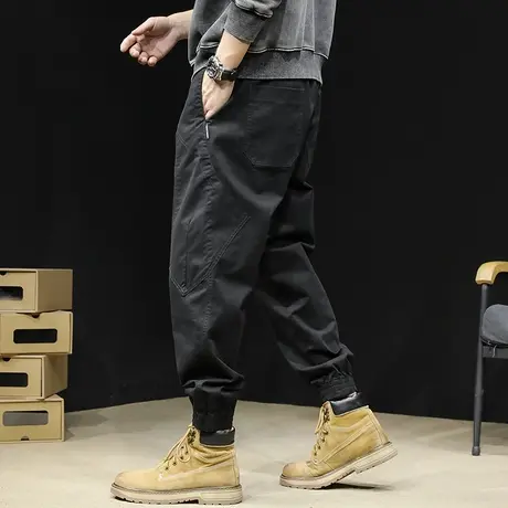 春秋季拼接工装裤男潮牌宽松束脚大码裤子2023新款男裤男士休闲裤商品大图