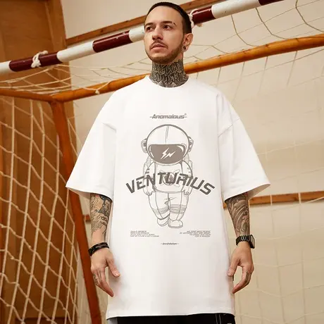 oversize潮牌胖子男装加肥加大码国潮白色宽松短袖T恤潮情侣半袖商品大图