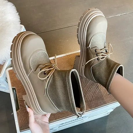 2023年秋冬新款女鞋内增高马丁靴小个子厚底松糕百搭英伦风短靴子商品大图