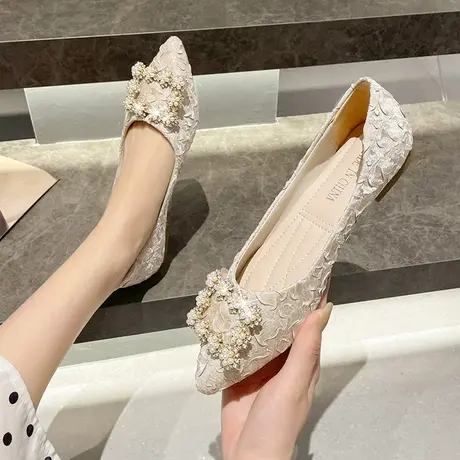 永希女鞋珍珠水钻瓢鞋女2023年春季新款百搭温柔单鞋软底孕妇鞋女商品大图