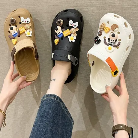 洞洞鞋女外穿夏季可爱卡通小狗踩屎感厚底沙滩防滑两穿包头凉拖鞋商品大图