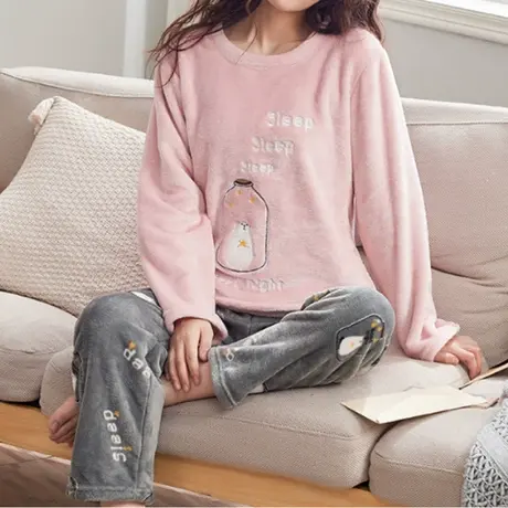 睡衣少女珊瑚绒秋冬款加绒加厚长袖可外穿2022新款休闲家居服套装商品大图