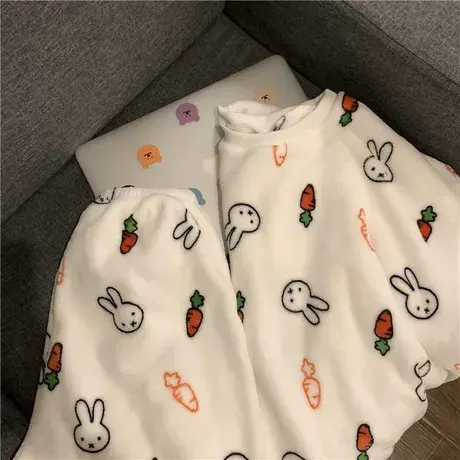 胖妹妹大码ins风家居服套装女春秋季加绒加厚宽松睡衣两件套200斤商品大图