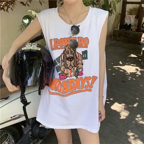 吊带运动坎肩背心无袖t恤女夏季设计感小众外穿ins篮球服宽松上衣图片