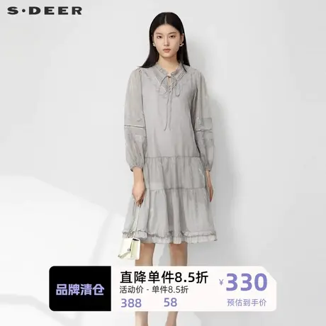 sdeer圣迪奥女装甜美木耳边系带长袖连衣裙S232Z12J6图片