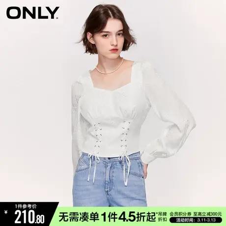 ONLY冬季气质法式方领绑带收腰显瘦雪纺衫女|123251004商品大图