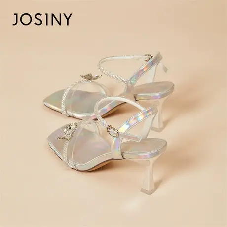 Josiny/卓诗尼方头水钻细跟高跟鞋女2024春夏季新款百搭凉鞋凉鞋商品大图