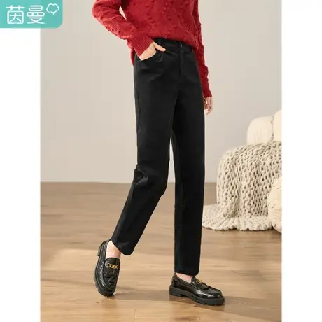 【商场同款】茵曼2023冬女装新款复古百搭打褶灯芯绒直筒休闲裤商品大图
