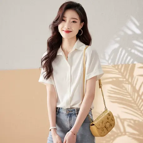 白色衬衫女短袖2023夏季女装新款雪纺法式精致很仙的上衣超仙独特商品大图