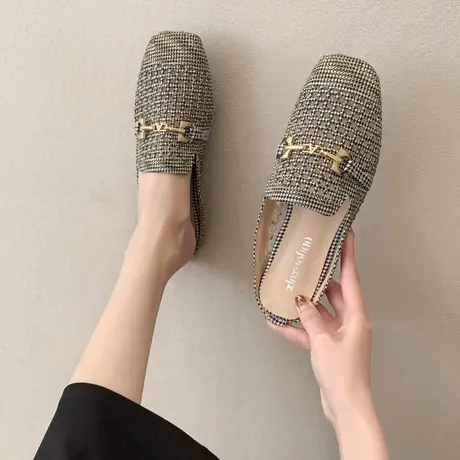 小香风包头半拖鞋女夏季外穿凉鞋镂空网面2023新款平底凉拖穆勒鞋商品大图