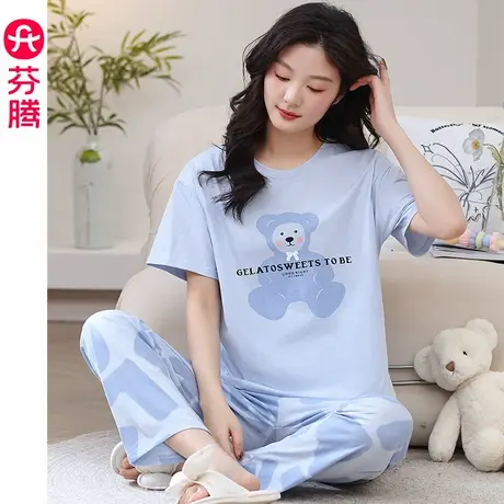 芬腾睡衣女士2025年夏季新款薄款短袖套装韩版女款宽松休闲家居服商品大图