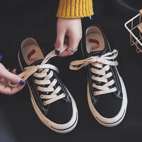 2023年新款夏季小白鞋女港味原宿ins潮休闲板鞋子百搭黑色帆布鞋商品大图