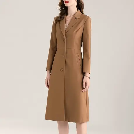 【1件7.9折】秋季新款时尚过膝长袖风衣百搭中长款外套西装女图片