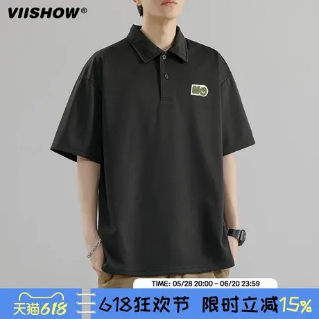 VIISHOW夏季短袖POLO衫男2024年宽松翻领T恤青年宽松ins流行情侣商品大图