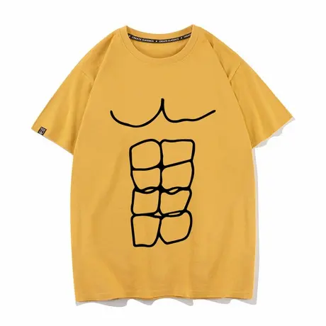 秀洛曾黎同款八块腹肌短袖t恤趣味搞笑衣服健身肌肉纯棉恶搞体恤商品大图